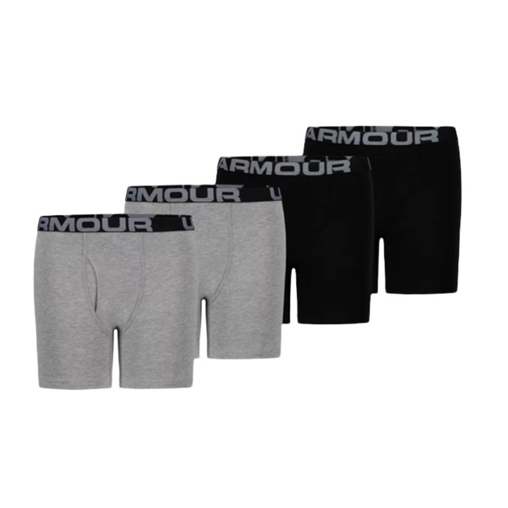 Under Armour 4-Pack Boys' UA Gray Black Cotton Stretch Boxer Briefs 1357920-011 - Picture 2 of 6